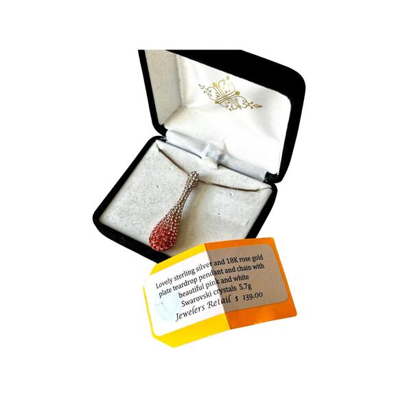 Vintage Sterling Silver 18k Gold Plate Pink Swarovski Crystal Pendant Necklace - Picture 3 of 10